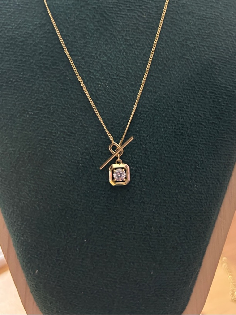 Adina Eden Gold Square Design Solitaire CZ Stone with a Toggle Accent NEW - Picture 2 of 5